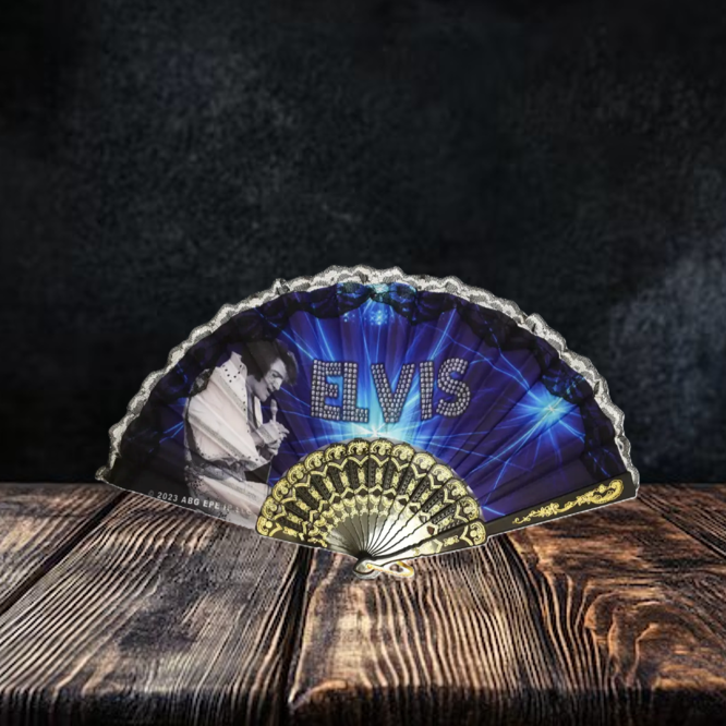 Elvis Hand Fan - On Stage Blue