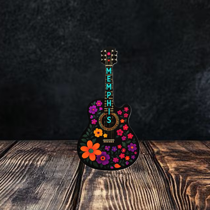 Memphis Guitar with Flowers Magnet