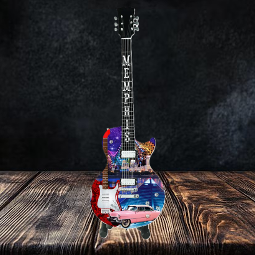 Memphis Guitar - Collage 10" Tall with Stand