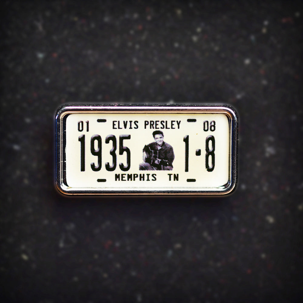 Elvis Black and White License Plate Lapel Pin
